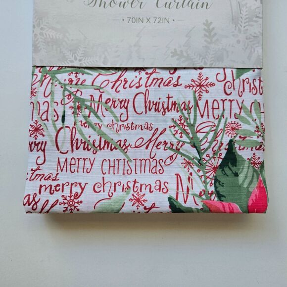 Merry Christmas Shower Curtain 70 x 72 Poinsettias Winter Wonderland - Picture 4 of 6